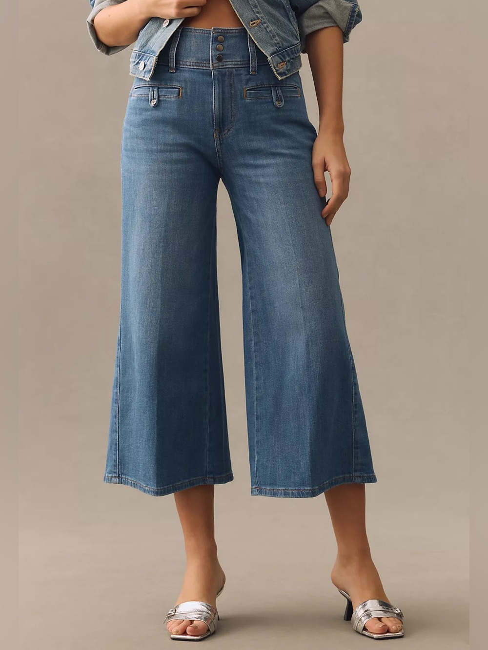 Anthropologie Pilcro Women’s 25 Wide-Leg Crop Trouser High Rise Med Wash Jeans